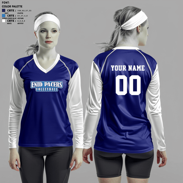 Womens Long Sleeve Vneck Shirt, Enid Pacers, Women's Volleyball, Teamtime, Team time, sublimation, custom sports apparel, team uniforms, spirit wear, spiritwear, sports uniforms, custom shirts, team store, custom team store, fundraiser sports, apparel fundraiser