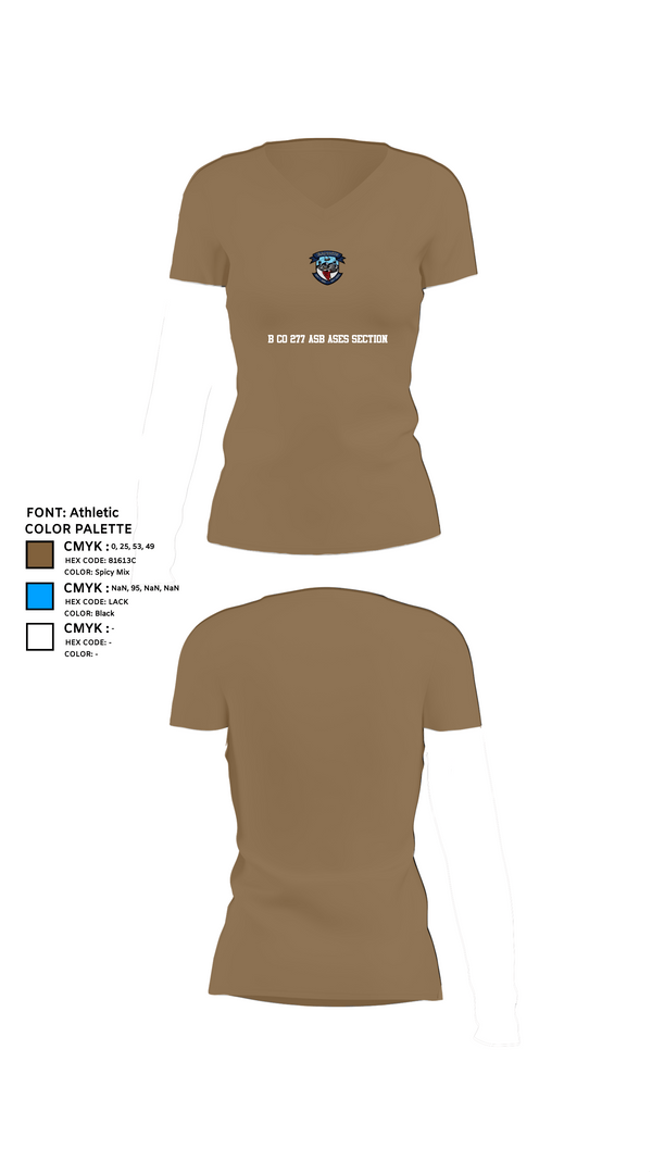 Womens Short Sleeve Vneck Shirt, B Co 277 ASB ASES Section, Army, Teamtime, Team time, sublimation, custom sports apparel, team uniforms, spirit wear, spiritwear, sports uniforms, custom shirts, team store, custom team store, fundraiser sports, apparel fundraiser
