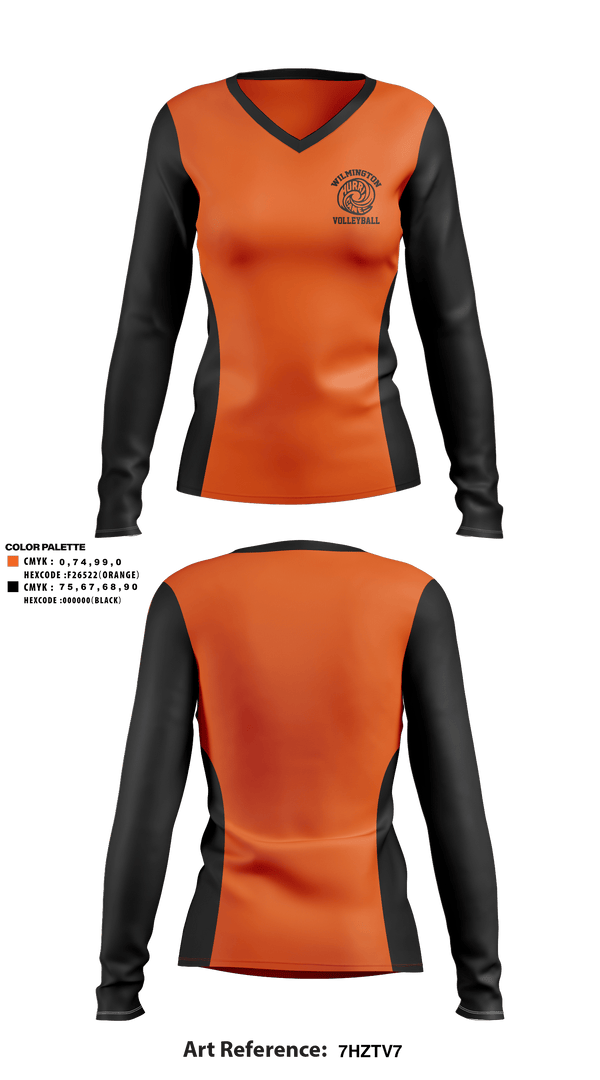 Women's Long Sleeve Vneck Shirt, Wilmington High School Volleyball, Women's Volleyball, Teamtime, Team time, sublimation, custom sports apparel, team uniforms, spirit wear, spiritwear, sports uniforms, custom shirts, team store, custom team store, fundraiser sports, apparel fundraiser