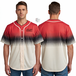 Full Button Baseball Jersey, Outlaws, Baseball, Teamtime, Team time, sublimation, custom sports apparel, team uniforms, spirit wear, spiritwear, sports uniforms, custom shirts, team store, custom team store, fundraiser sports, apparel fundraiser