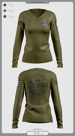 Womens Long Sleeve Vneck Shirt, Strike force Battalion, Army, Teamtime, Team time, sublimation, custom sports apparel, team uniforms, spirit wear, spiritwear, sports uniforms, custom shirts, team store, custom team store, fundraiser sports, apparel fundraiser