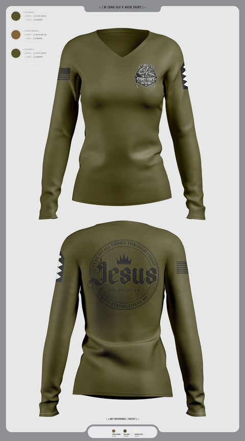 Womens Long Sleeve Vneck Shirt, Strike force Battalion, Army, Teamtime, Team time, sublimation, custom sports apparel, team uniforms, spirit wear, spiritwear, sports uniforms, custom shirts, team store, custom team store, fundraiser sports, apparel fundraiser