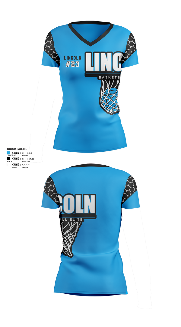 Womens Short Sleeve Vneck Shirt, Lincoln Basketball Elite, Men's Basketball, Teamtime, Team time, sublimation, custom sports apparel, team uniforms, spirit wear, spiritwear, sports uniforms, custom shirts, team store, custom team store, fundraiser sports, apparel fundraiser
