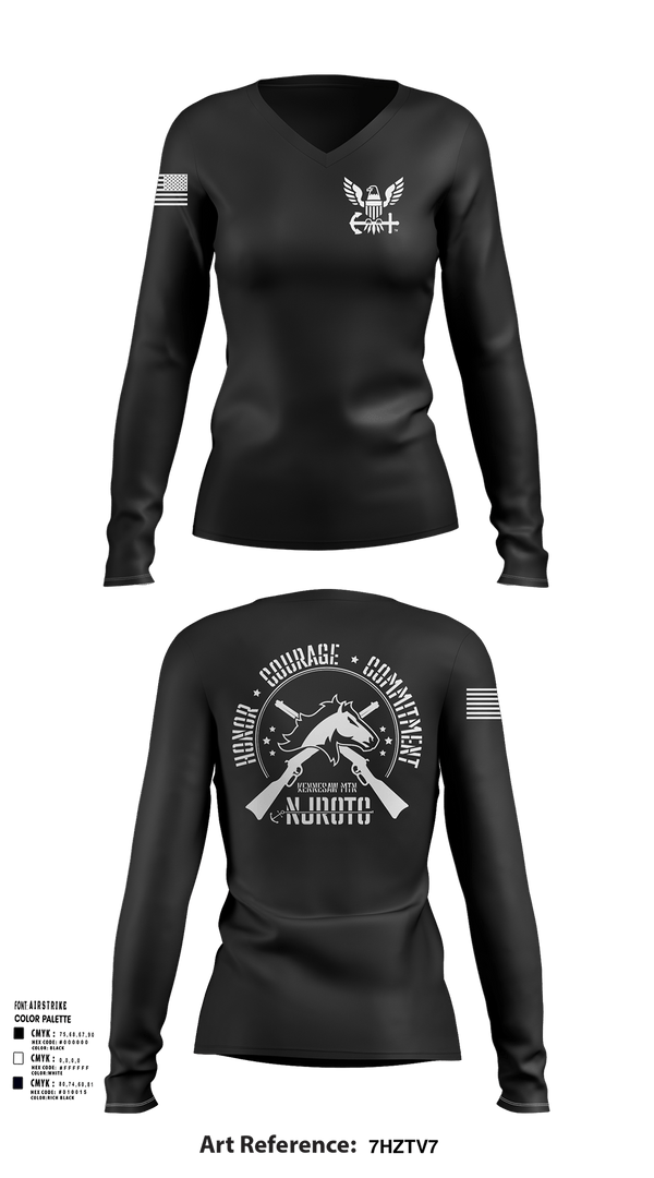 Womens Long Sleeve Vneck Shirt, Kennesaw Mountain NJROTC, Navy, Teamtime, Team time, sublimation, custom sports apparel, team uniforms, spirit wear, spiritwear, sports uniforms, custom shirts, team store, custom team store, fundraiser sports, apparel fundraiser