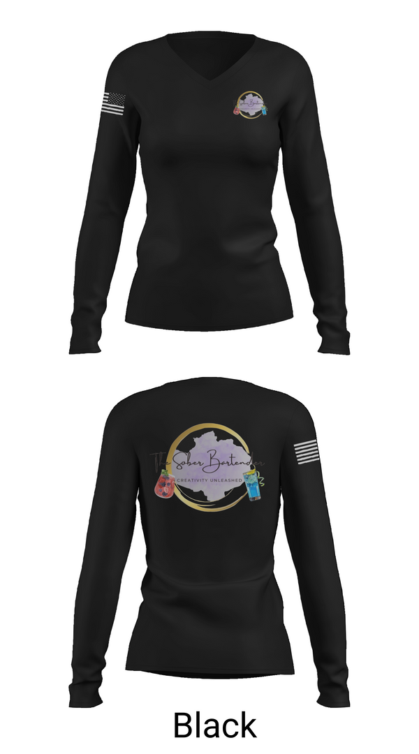 Womens Long Sleeve Vneck Shirt, The Sober Bartender, , Teamtime, Team time, sublimation, custom sports apparel, team uniforms, spirit wear, spiritwear, sports uniforms, custom shirts, team store, custom team store, fundraiser sports, apparel fundraiser