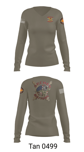 Womens Long Sleeve Vneck Shirt, Archer Battery 2-2 FA, Army, Teamtime, Team time, sublimation, custom sports apparel, team uniforms, spirit wear, spiritwear, sports uniforms, custom shirts, team store, custom team store, fundraiser sports, apparel fundraiser