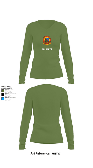 Women's Long Sleeve Vneck Shirt, MACS 24 ATC Detachment A, Marines, Teamtime, Team time, sublimation, custom sports apparel, team uniforms, spirit wear, spiritwear, sports uniforms, custom shirts, team store, custom team store, fundraiser sports, apparel fundraiser