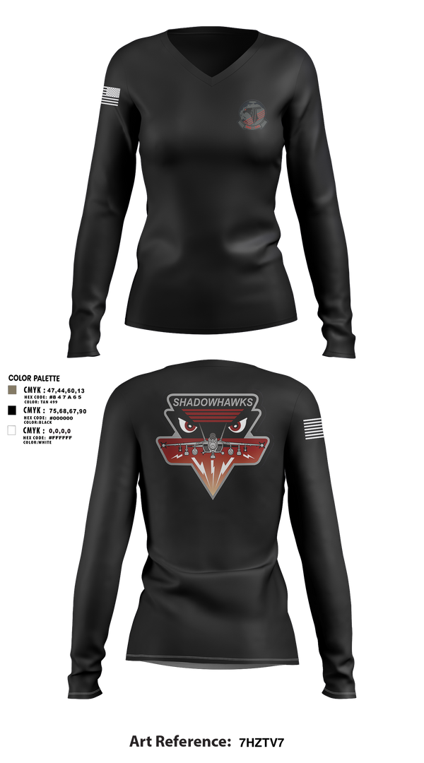 Womens Long Sleeve Vneck Shirt, VAQ-141, Navy, Teamtime, Team time, sublimation, custom sports apparel, team uniforms, spirit wear, spiritwear, sports uniforms, custom shirts, team store, custom team store, fundraiser sports, apparel fundraiser