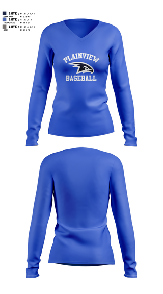 Womens Long Sleeve Vneck Shirt, Plainview Little League, Baseball, Teamtime, Team time, sublimation, custom sports apparel, team uniforms, spirit wear, spiritwear, sports uniforms, custom shirts, team store, custom team store, fundraiser sports, apparel fundraiser