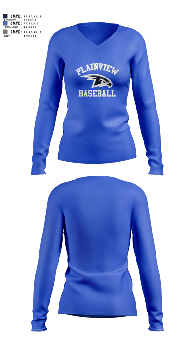 Plainview Little League 37284213 Women's Long Sleeve V-neck Shirt - 2