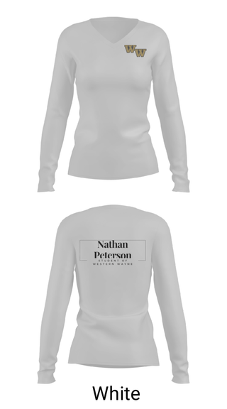 Women's Long Sleeve Vneck Shirt, Student of Western Wayne, , Teamtime, Team time, sublimation, custom sports apparel, team uniforms, spirit wear, spiritwear, sports uniforms, custom shirts, team store, custom team store, fundraiser sports, apparel fundraiser