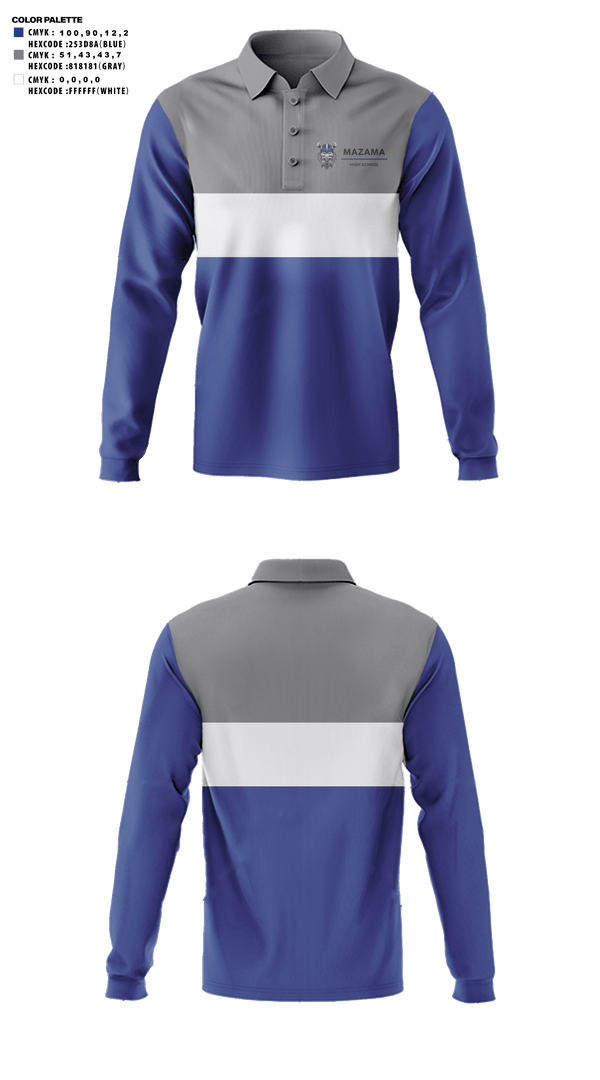 Long Sleeve Performance Polo, Mazama High School Golf, Golf, Teamtime, Team time, sublimation, custom sports apparel, team uniforms, spirit wear, spiritwear, sports uniforms, custom shirts, team store, custom team store, fundraiser sports, apparel fundraiser