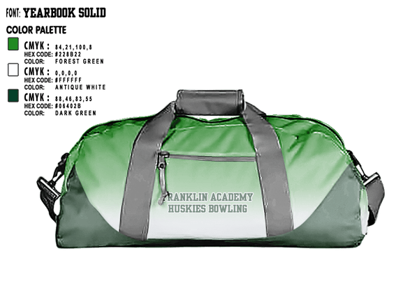 Duffle Bag, Franklin Academy Huskies, Bowling, Teamtime, Team time, sublimation, custom sports apparel, team uniforms, spirit wear, spiritwear, sports uniforms, custom shirts, team store, custom team store, fundraiser sports, apparel fundraiser