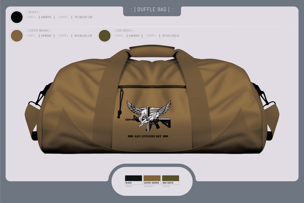 Duffle Bag, San Antonio SRT, Police, Teamtime, Team time, sublimation, custom sports apparel, team uniforms, spirit wear, spiritwear, sports uniforms, custom shirts, team store, custom team store, fundraiser sports, apparel fundraiser