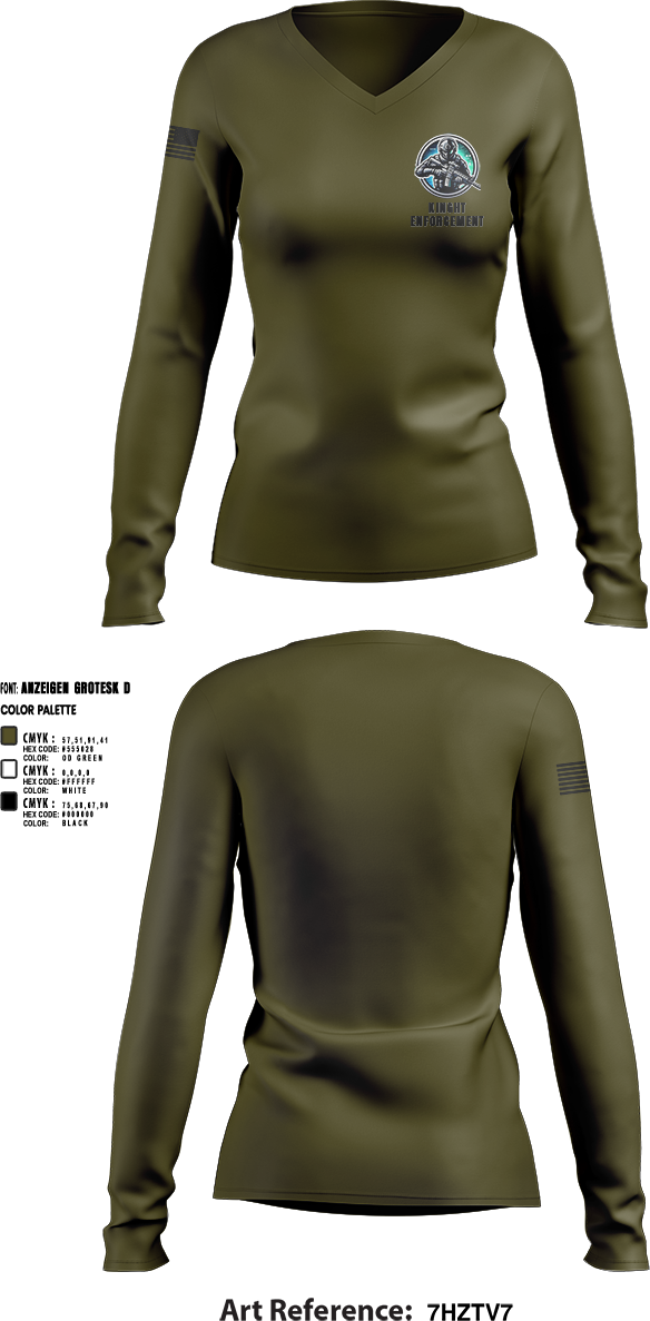 Womens Long Sleeve Vneck Shirt, KINGHT ENFORCEMENT, , Teamtime, Team time, sublimation, custom sports apparel, team uniforms, spirit wear, spiritwear, sports uniforms, custom shirts, team store, custom team store, fundraiser sports, apparel fundraiser