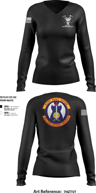 Womens Long Sleeve Vneck Shirt 1, 23 FSS823 Base Defense SquadronTask Force Joker, Air Force, Teamtime, Team time, sublimation, custom sports apparel, team uniforms, spirit wear, spiritwear, sports uniforms, custom shirts, team store, custom team store, fundraiser sports, apparel fundraiser
