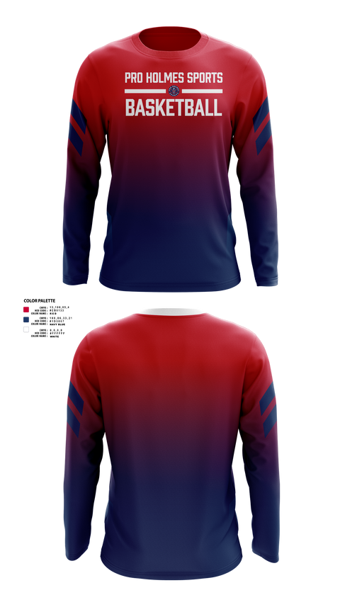 Long Sleeve Performance Shirt, Pro Holmes Sports Basketball Academy, Men's Basketball, Teamtime, Team time, sublimation, custom sports apparel, team uniforms, spirit wear, spiritwear, sports uniforms, custom shirts, team store, custom team store, fundraiser sports, apparel fundraiser