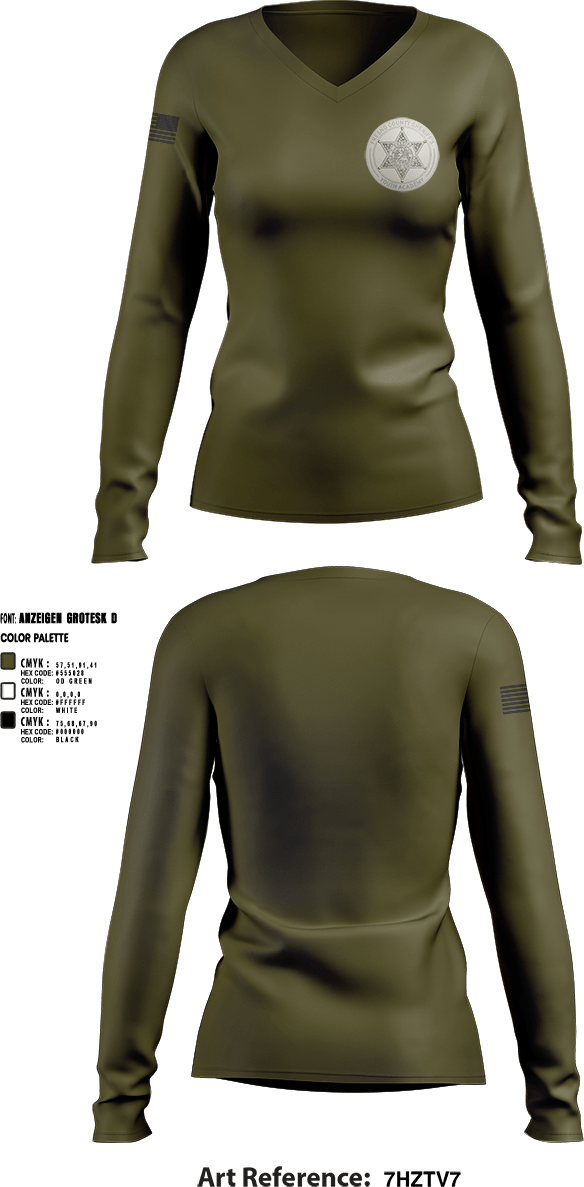 Womens Long Sleeve Vneck Shirt, Fresno Sheriff Youth Academy, , Teamtime, Team time, sublimation, custom sports apparel, team uniforms, spirit wear, spiritwear, sports uniforms, custom shirts, team store, custom team store, fundraiser sports, apparel fundraiser