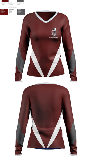 Womens Long Sleeve Vneck Shirt, Tri-Valley Mustangs, Spirit Store, Teamtime, Team time, sublimation, custom sports apparel, team uniforms, spirit wear, spiritwear, sports uniforms, custom shirts, team store, custom team store, fundraiser sports, apparel fundraiser