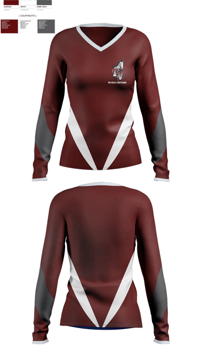 Tri-Valley Mustangs 67283872 Women's Long Sleeve V-neck Shirt - 1