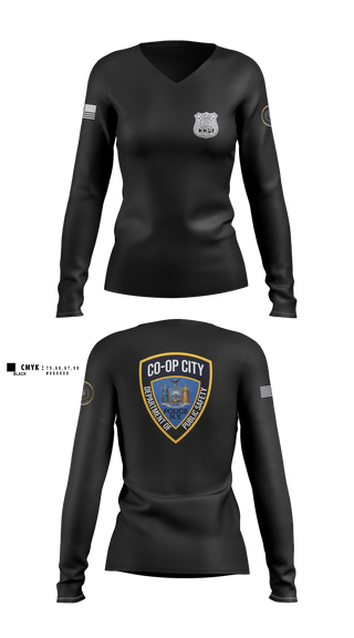Womens Long Sleeve Vneck Shirt, Co-op City Police Department, Police, Teamtime, Team time, sublimation, custom sports apparel, team uniforms, spirit wear, spiritwear, sports uniforms, custom shirts, team store, custom team store, fundraiser sports, apparel fundraiser