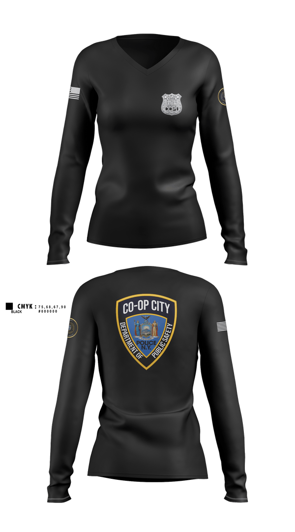 Womens Long Sleeve Vneck Shirt, Co-op City Police Department, Police, Teamtime, Team time, sublimation, custom sports apparel, team uniforms, spirit wear, spiritwear, sports uniforms, custom shirts, team store, custom team store, fundraiser sports, apparel fundraiser