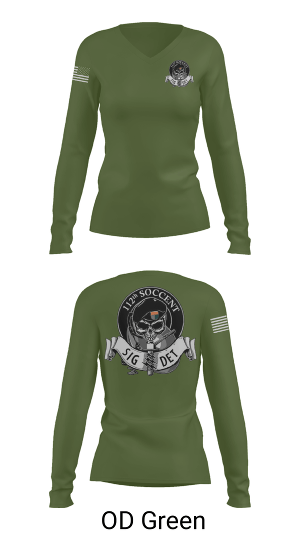 Women's Long Sleeve Vneck Shirt, 112 SOCCENT SIGDET, Army, Teamtime, Team time, sublimation, custom sports apparel, team uniforms, spirit wear, spiritwear, sports uniforms, custom shirts, team store, custom team store, fundraiser sports, apparel fundraiser