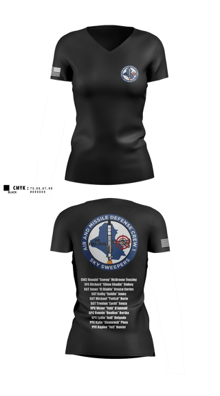 Womens Short Sleeve Vneck Shirt, Bravo Battery, 4th Battalion, 3rd Air Defense Artillery Regiment, Army, Teamtime, Team time, sublimation, custom sports apparel, team uniforms, spirit wear, spiritwear, sports uniforms, custom shirts, team store, custom team store, fundraiser sports, apparel fundraiser