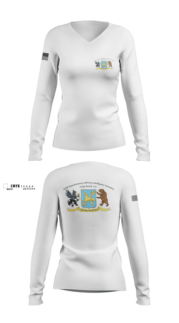 Womens Long Sleeve Vneck Shirt, 250th Military Intelligence Battalion, National Guard, Teamtime, Team time, sublimation, custom sports apparel, team uniforms, spirit wear, spiritwear, sports uniforms, custom shirts, team store, custom team store, fundraiser sports, apparel fundraiser