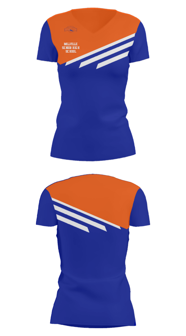 Women's Short Sleeve Vneck Shirt, Millville Senior High School, Spirit Store, Teamtime, Team time, sublimation, custom sports apparel, team uniforms, spirit wear, spiritwear, sports uniforms, custom shirts, team store, custom team store, fundraiser sports, apparel fundraiser