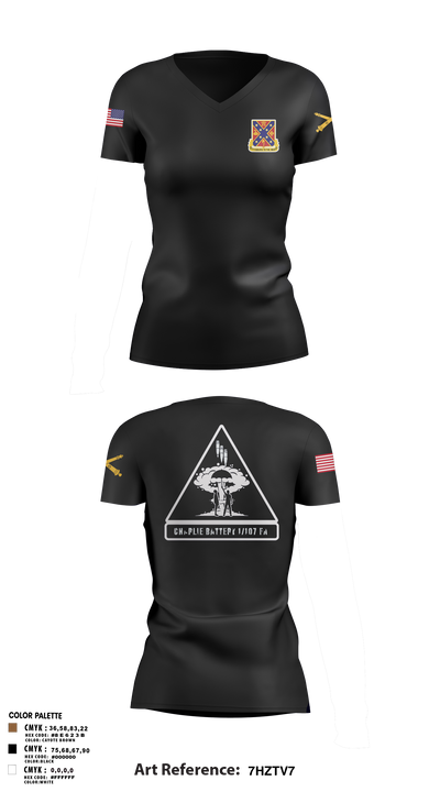 C BTRY 1/107 FA 56836205 Women's Short Sleeve V-neck Shirt - 6
