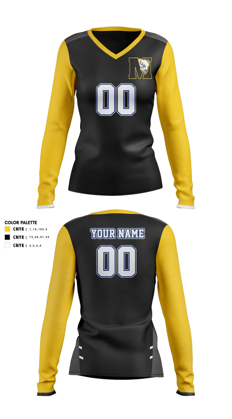 Womens Long Sleeve Vneck Shirt, McAlester Middle School Volleyball, Women's Volleyball, Teamtime, Team time, sublimation, custom sports apparel, team uniforms, spirit wear, spiritwear, sports uniforms, custom shirts, team store, custom team store, fundraiser sports, apparel fundraiser