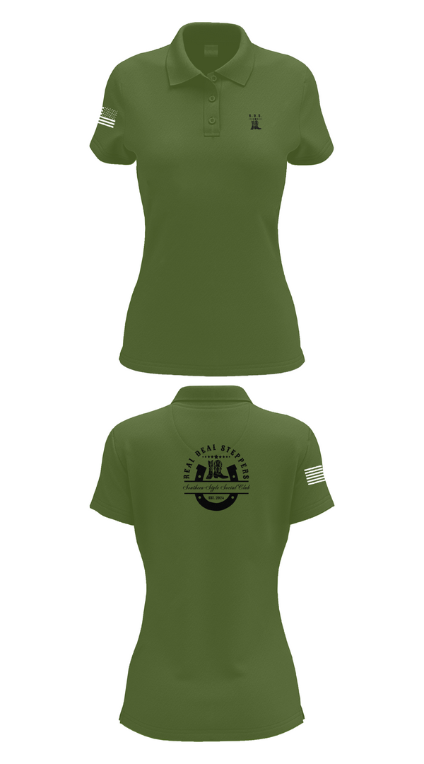 Womens Short Sleeve Performance Polo, Real Deal Steppers, Spirit Store, Teamtime, Team time, sublimation, custom sports apparel, team uniforms, spirit wear, spiritwear, sports uniforms, custom shirts, team store, custom team store, fundraiser sports, apparel fundraiser