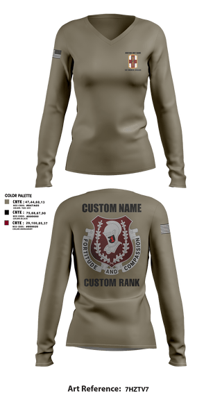 Womens Long Sleeve Vneck Shirt, 1st Medical Brigade, , Teamtime, Team time, sublimation, custom sports apparel, team uniforms, spirit wear, spiritwear, sports uniforms, custom shirts, team store, custom team store, fundraiser sports, apparel fundraiser