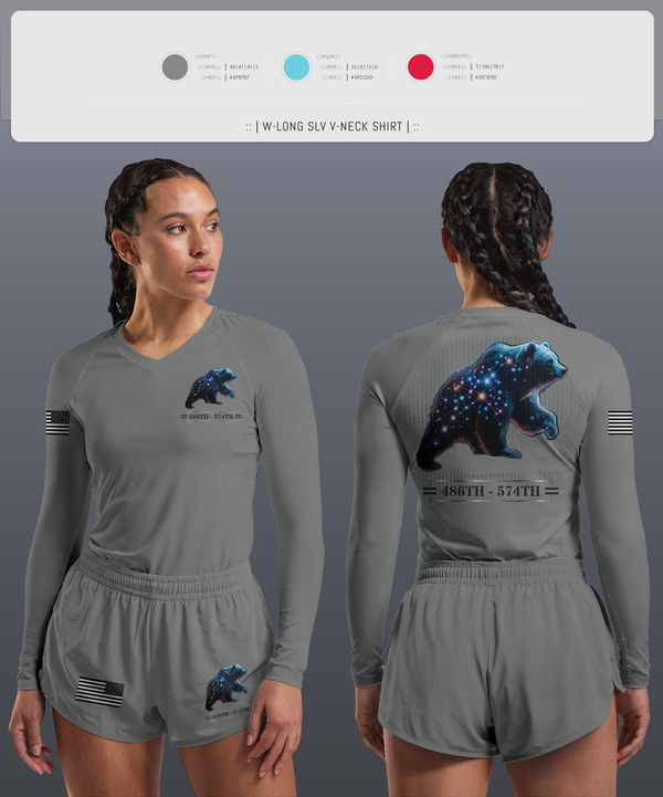 Womens Long Sleeve Vneck Shirt, 486th/574th, , Teamtime, Team time, sublimation, custom sports apparel, team uniforms, spirit wear, spiritwear, sports uniforms, custom shirts, team store, custom team store, fundraiser sports, apparel fundraiser
