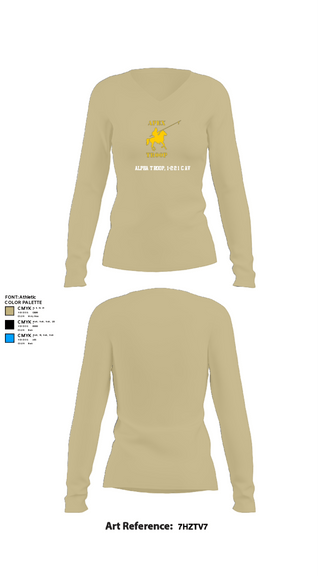 Women's Long Sleeve Vneck Shirt, Alpha Troop, 1-221 CAV, National Guard, Teamtime, Team time, sublimation, custom sports apparel, team uniforms, spirit wear, spiritwear, sports uniforms, custom shirts, team store, custom team store, fundraiser sports, apparel fundraiser