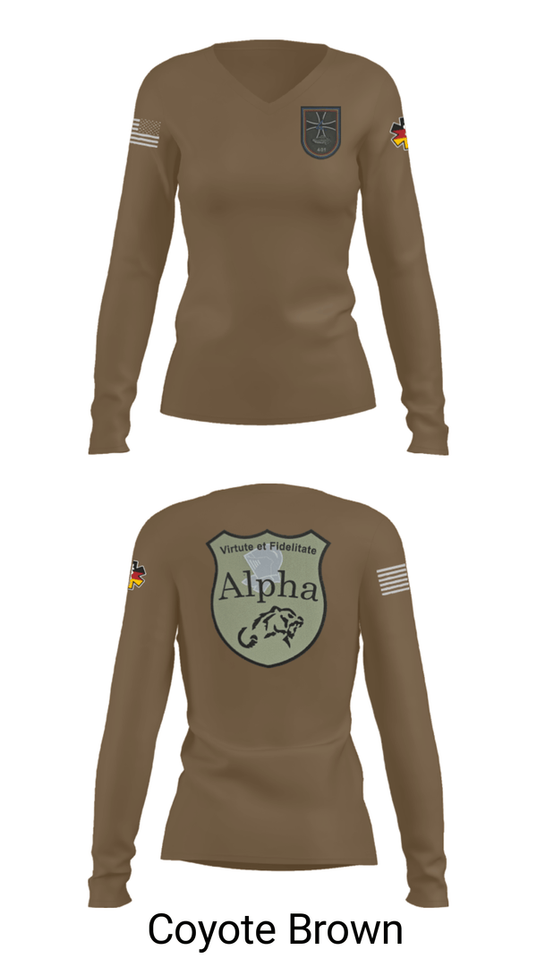 Womens Long Sleeve Vneck Shirt, 4./401 PzGrenBtl, Army, Teamtime, Team time, sublimation, custom sports apparel, team uniforms, spirit wear, spiritwear, sports uniforms, custom shirts, team store, custom team store, fundraiser sports, apparel fundraiser