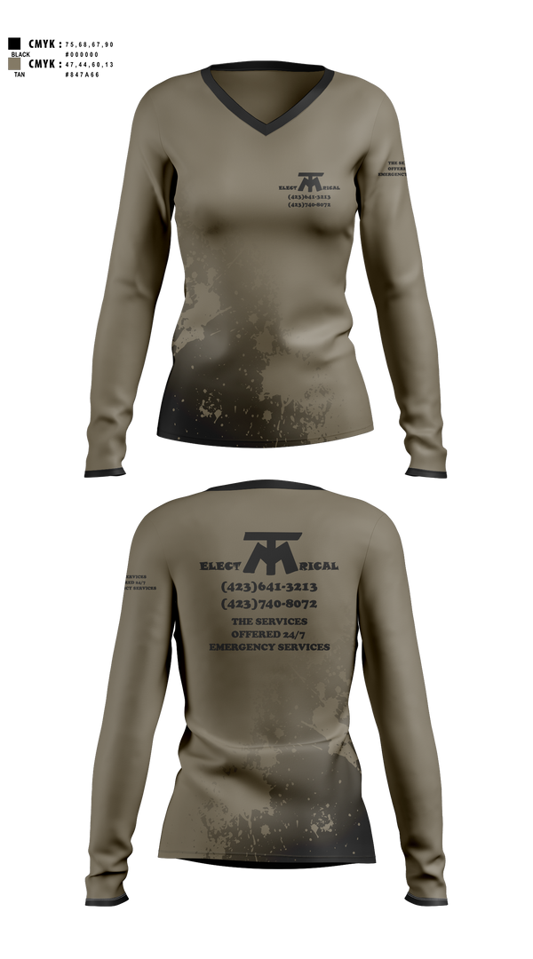 Womens Long Sleeve Vneck Shirt, MT ELECTRICAL SERVICES, , Teamtime, Team time, sublimation, custom sports apparel, team uniforms, spirit wear, spiritwear, sports uniforms, custom shirts, team store, custom team store, fundraiser sports, apparel fundraiser