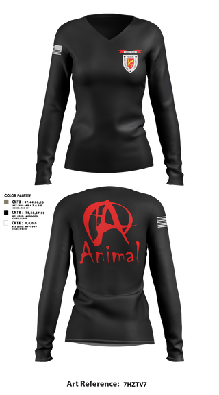 Womens Long Sleeve Vneck Shirt, 1/7 animal, Marines, Teamtime, Team time, sublimation, custom sports apparel, team uniforms, spirit wear, spiritwear, sports uniforms, custom shirts, team store, custom team store, fundraiser sports, apparel fundraiser