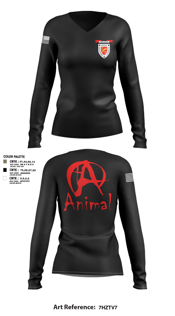 Womens Long Sleeve Vneck Shirt, 1/7 animal, Marines, Teamtime, Team time, sublimation, custom sports apparel, team uniforms, spirit wear, spiritwear, sports uniforms, custom shirts, team store, custom team store, fundraiser sports, apparel fundraiser