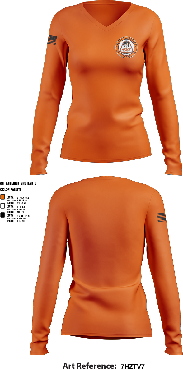 Womens Long Sleeve Vneck Shirt, Harris/Galveston County REACT, , Teamtime, Team time, sublimation, custom sports apparel, team uniforms, spirit wear, spiritwear, sports uniforms, custom shirts, team store, custom team store, fundraiser sports, apparel fundraiser