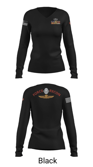 Women's Long Sleeve Vneck Shirt, B Co. 3rd Recon BnForce Reconnaissance, Marines, Teamtime, Team time, sublimation, custom sports apparel, team uniforms, spirit wear, spiritwear, sports uniforms, custom shirts, team store, custom team store, fundraiser sports, apparel fundraiser