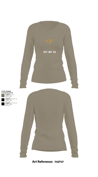Womens Long Sleeve Vneck Shirt, 977 MP CO, Army, Teamtime, Team time, sublimation, custom sports apparel, team uniforms, spirit wear, spiritwear, sports uniforms, custom shirts, team store, custom team store, fundraiser sports, apparel fundraiser
