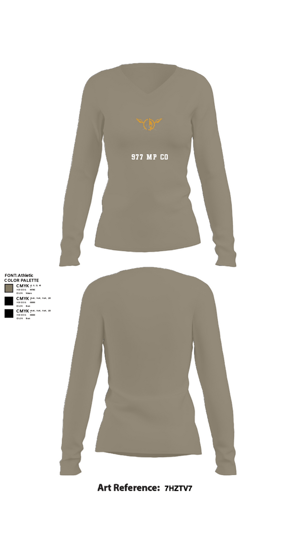 Womens Long Sleeve Vneck Shirt, 977 MP CO, Army, Teamtime, Team time, sublimation, custom sports apparel, team uniforms, spirit wear, spiritwear, sports uniforms, custom shirts, team store, custom team store, fundraiser sports, apparel fundraiser