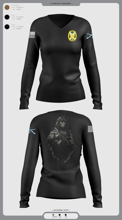 Womens Long Sleeve Vneck Shirt, Charlie Company, National Guard, Teamtime, Team time, sublimation, custom sports apparel, team uniforms, spirit wear, spiritwear, sports uniforms, custom shirts, team store, custom team store, fundraiser sports, apparel fundraiser