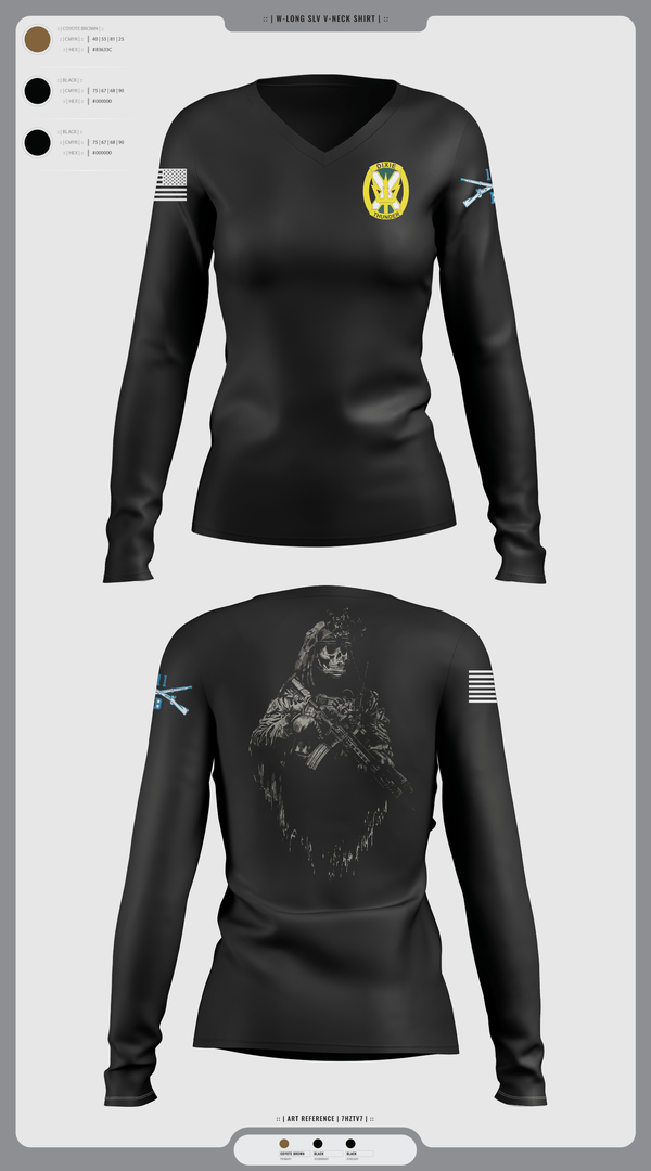 Womens Long Sleeve Vneck Shirt, Charlie Company, National Guard, Teamtime, Team time, sublimation, custom sports apparel, team uniforms, spirit wear, spiritwear, sports uniforms, custom shirts, team store, custom team store, fundraiser sports, apparel fundraiser