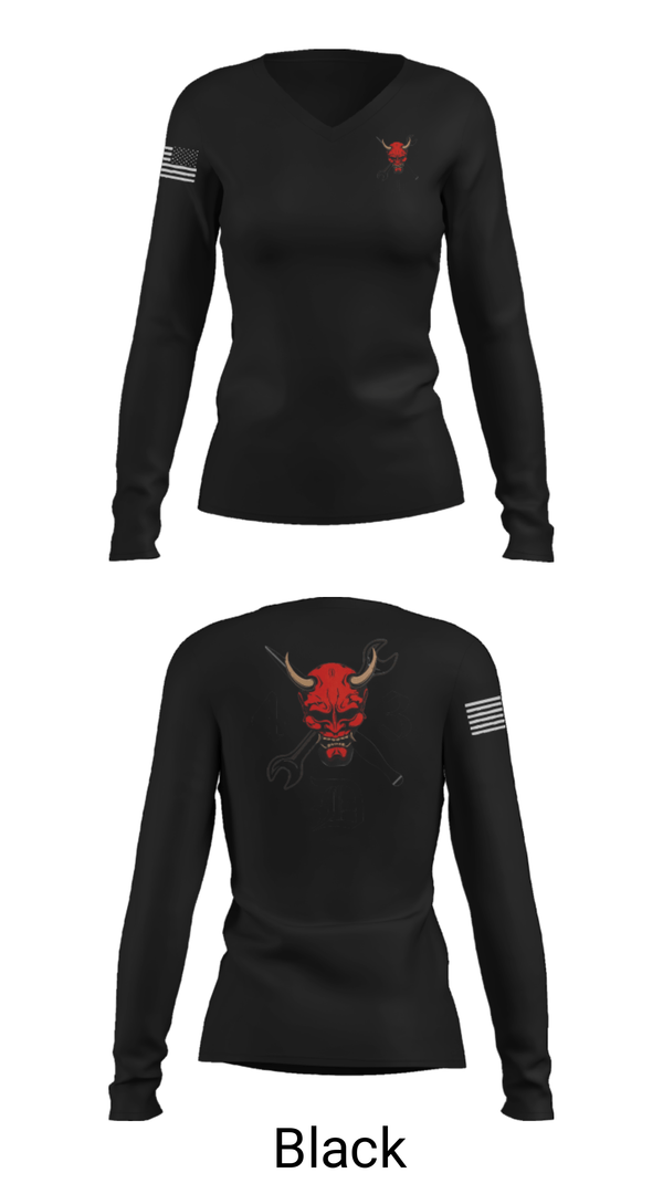 Women's Long Sleeve Vneck Shirt, 4-3 DEMONS, Army, Teamtime, Team time, sublimation, custom sports apparel, team uniforms, spirit wear, spiritwear, sports uniforms, custom shirts, team store, custom team store, fundraiser sports, apparel fundraiser