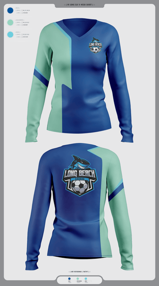 Womens Long Sleeve Vneck Shirt, LB shark, Men's Soccer, Teamtime, Team time, sublimation, custom sports apparel, team uniforms, spirit wear, spiritwear, sports uniforms, custom shirts, team store, custom team store, fundraiser sports, apparel fundraiser