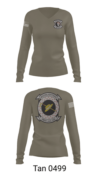 Womens Long Sleeve Vneck Shirt, VMFA-332 The Moonlighters, Marines, Teamtime, Team time, sublimation, custom sports apparel, team uniforms, spirit wear, spiritwear, sports uniforms, custom shirts, team store, custom team store, fundraiser sports, apparel fundraiser