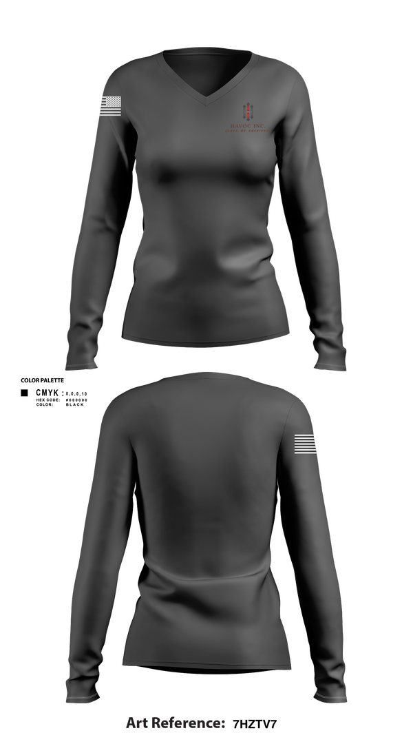 Womens Long Sleeve Vneck Shirt, HAVOC INC, , Teamtime, Team time, sublimation, custom sports apparel, team uniforms, spirit wear, spiritwear, sports uniforms, custom shirts, team store, custom team store, fundraiser sports, apparel fundraiser